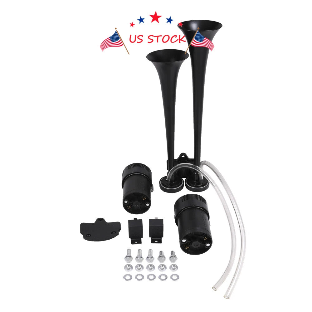 Dual Trumpet Train Horn Air System Kit for RV Car Truck Van Boat (12V)