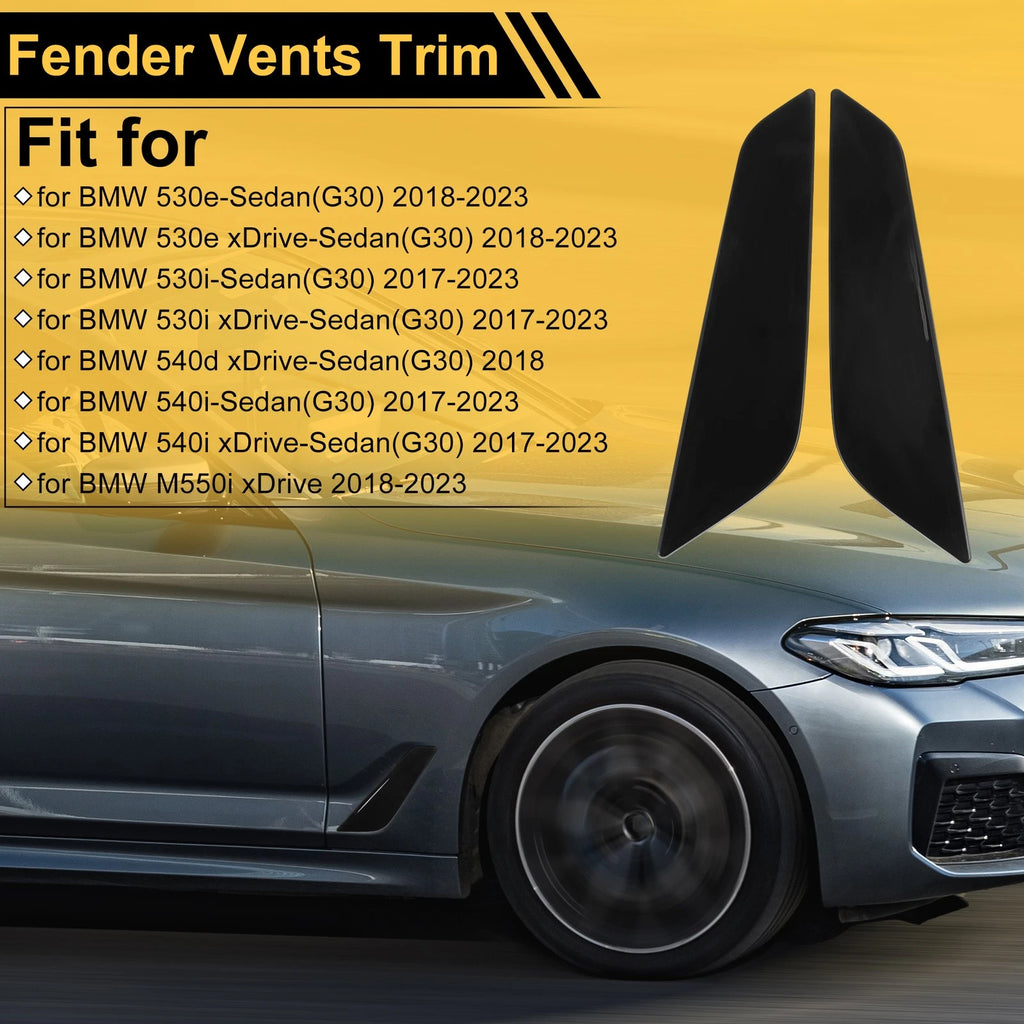 Air Flow Fender Vent Cover Trim for BMW 530e Sedan (2018–2023) Glossy Black 1 Pair