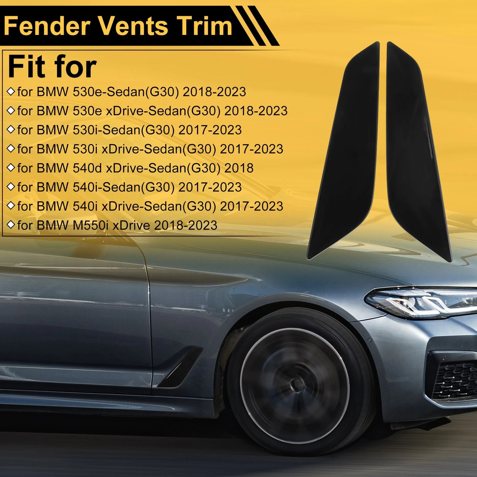 Air Flow Fender Vent Cover Trim for BMW 530e Sedan (2018–2023) Glossy Black 1 Pair