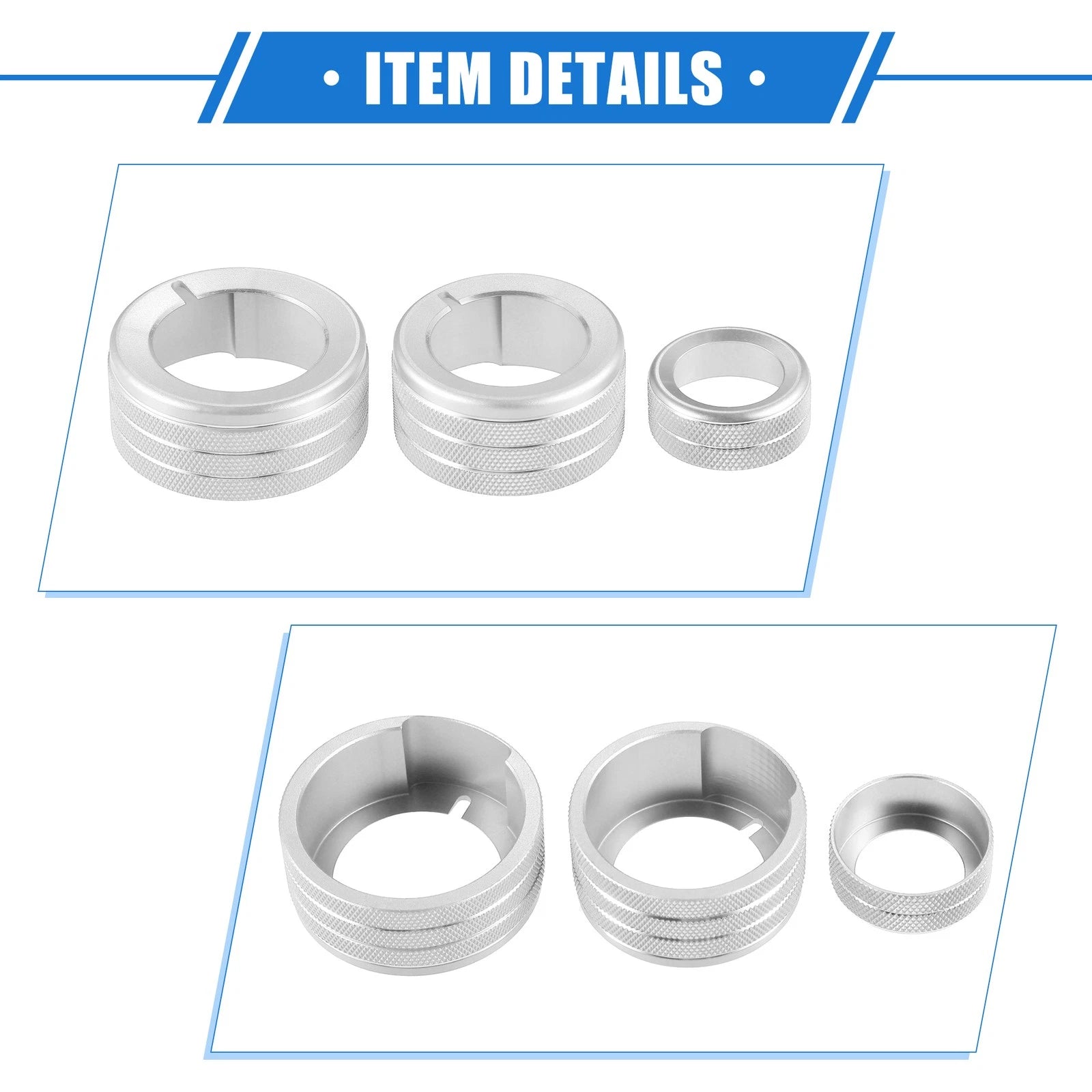 Set of 5 AC Climate Control Knob Rings for Toyota 4Runner (2010–2022) Silver Tone