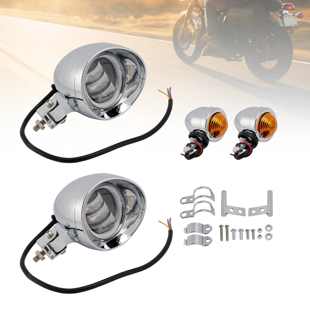 Headlight Lamp Spotlight for Motorcycle (Universal, Chrome)