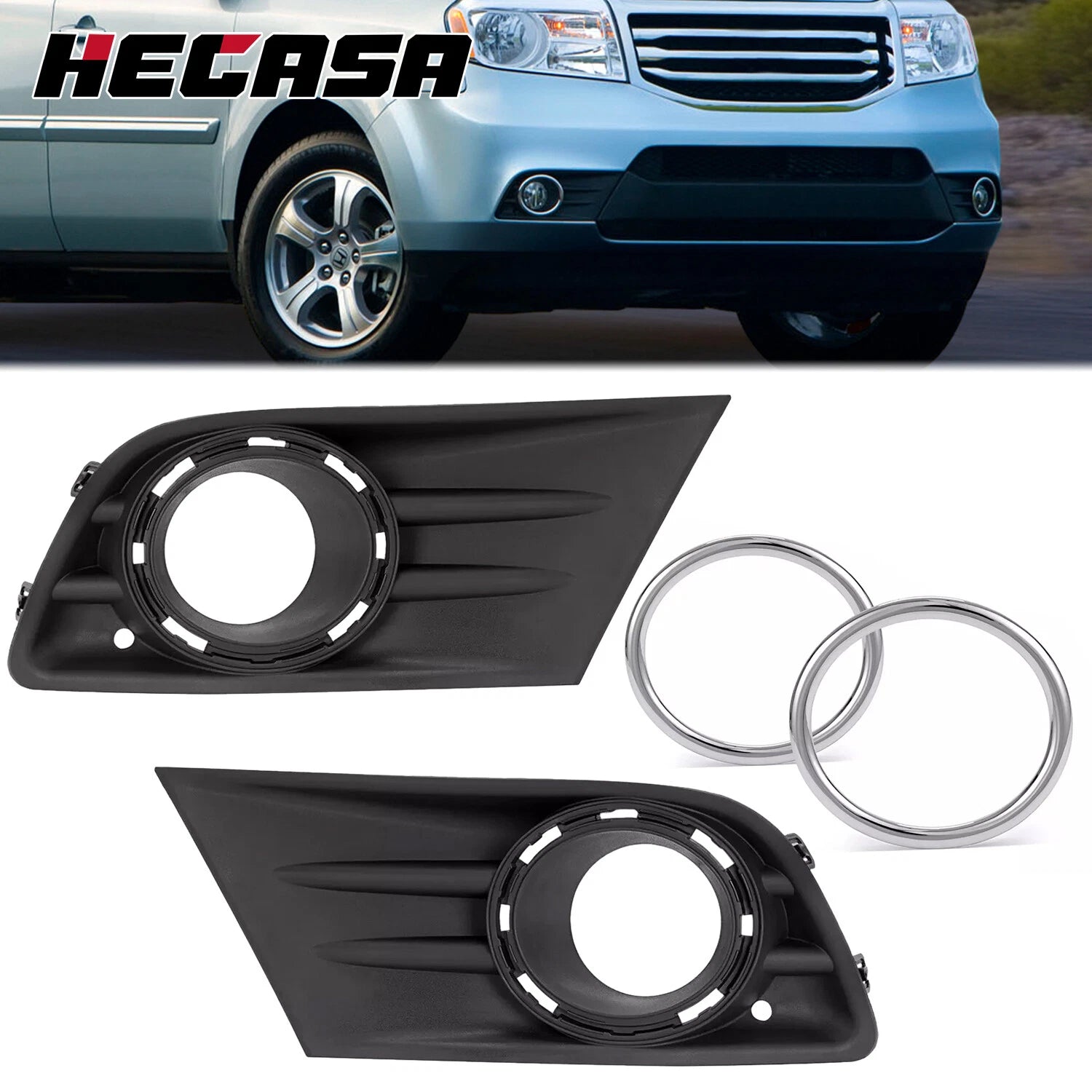 Set of 2 Fog Light Covers with Chrome Ring for Honda Pilot (2012–2015)