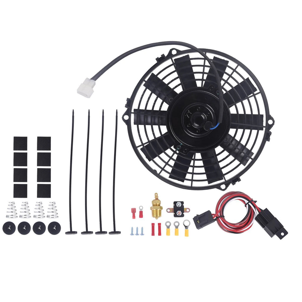 Electric Radiator Cooling Fan & Thermostat Mount Kit for Universal Vehicles (12V)