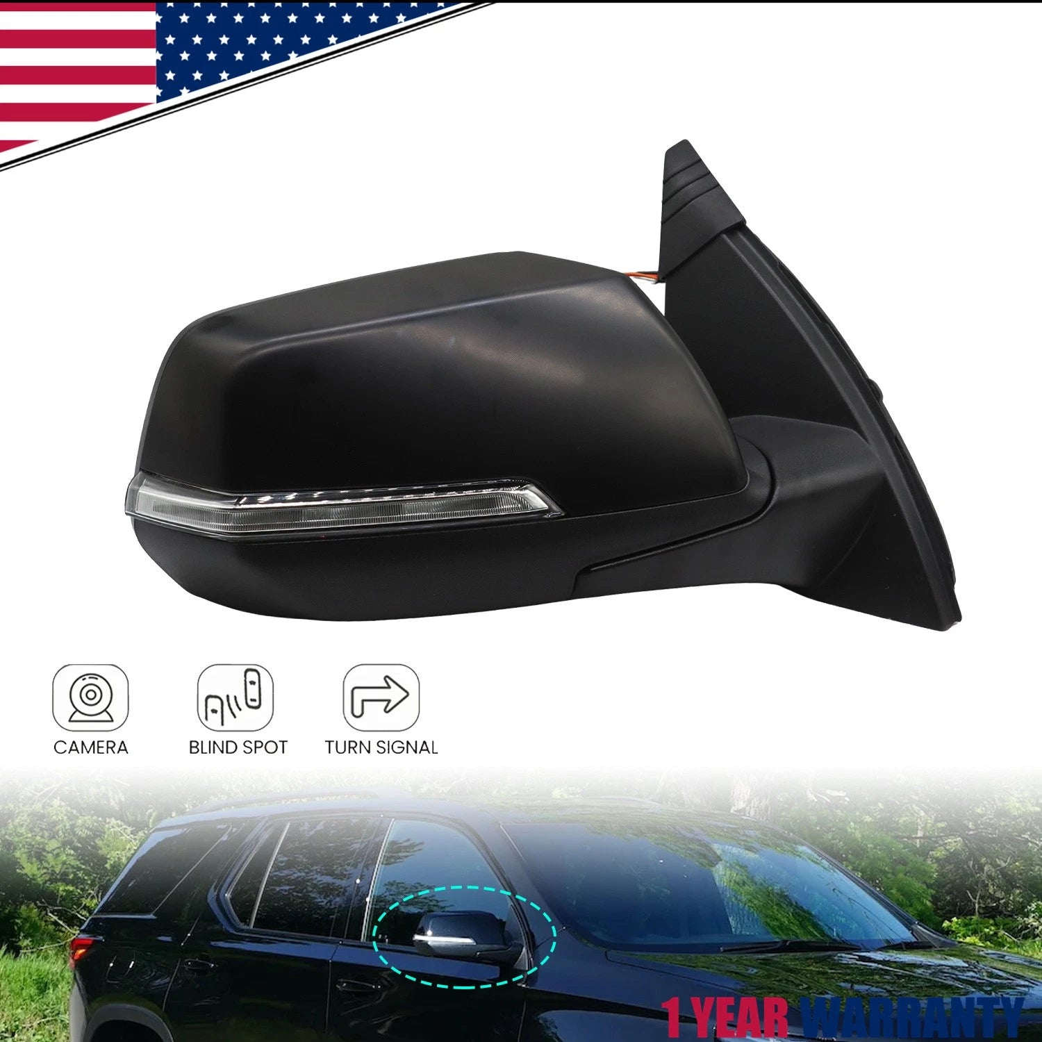 Right Side Mirror for Chevy Traverse (2022–2024) W/Turn Signal, Camera, BSD 8 Pin