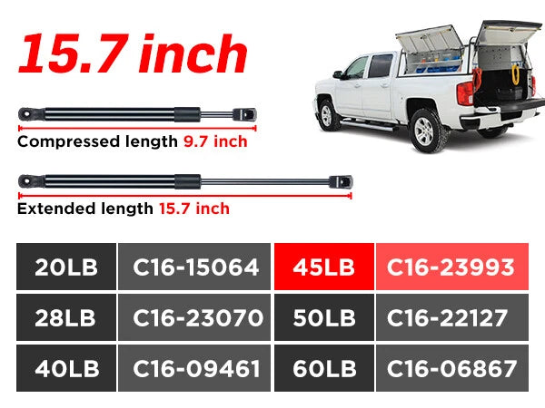 15.7" 45 lbs Gas Struts Shocks for Leer Camper Shell Topper (2011-2021)