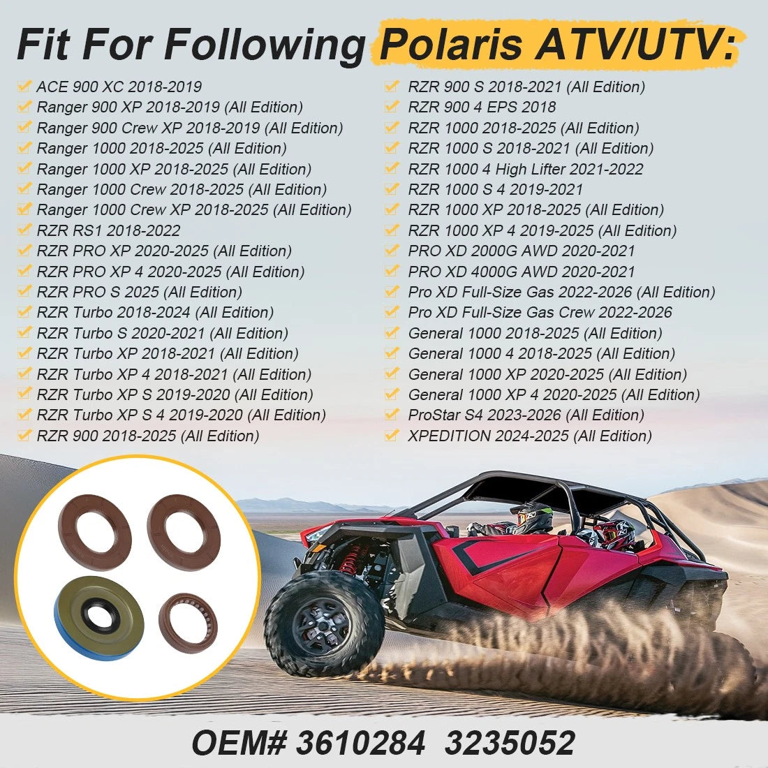 Crankshaft Transmission Triple Lip Seal for Polaris RZR (2010–2023) 3610284 3235052 3234113