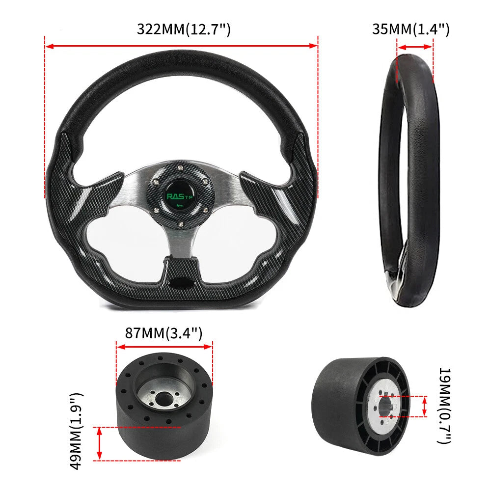 12.5" Marine Boat Steering Wheel with 3/4" Axle Hub Adapter