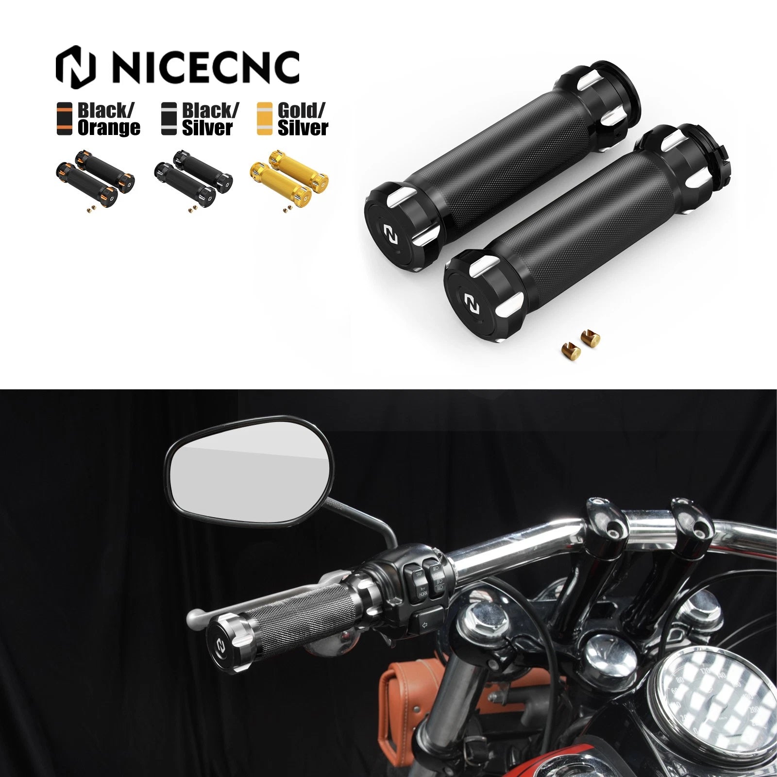 CNC Anodized Handlebar Grips for Harley Road King Classic EFI (1998–2006)