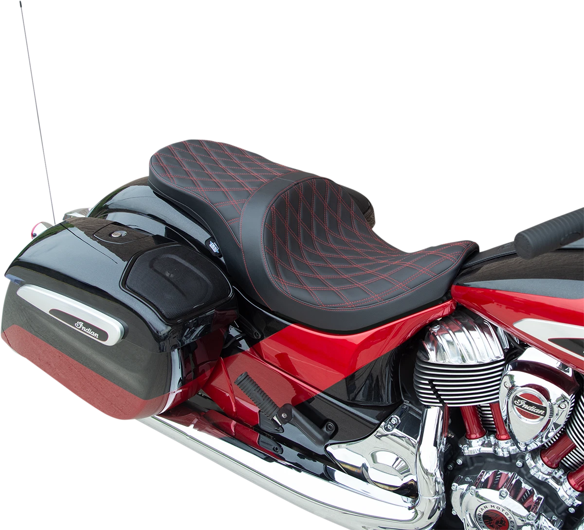 Low Profile Touring Seat for Harley-Davidson (2014–2023) - Double Diamond, Red Stitch