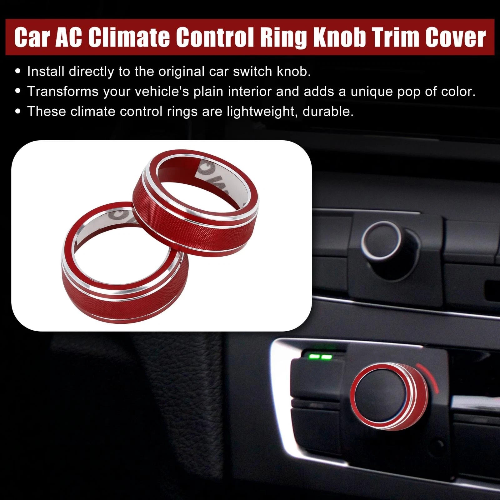 2X Red AC Climate Control Ring Knob Trim Cover for Toyota RAV4 (2019–2021)