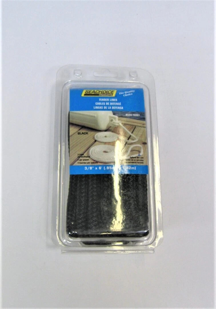 Set of 2 Marine Black Fender Docking Lines 3/8" x 6' - Seachoice 40961