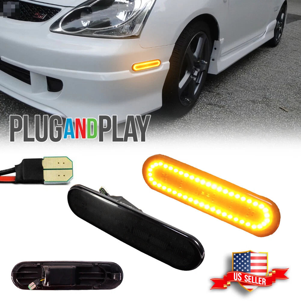 Smoke Amber LED Front Bumper Side Marker Lights for Honda Civic Si (2002–2005)