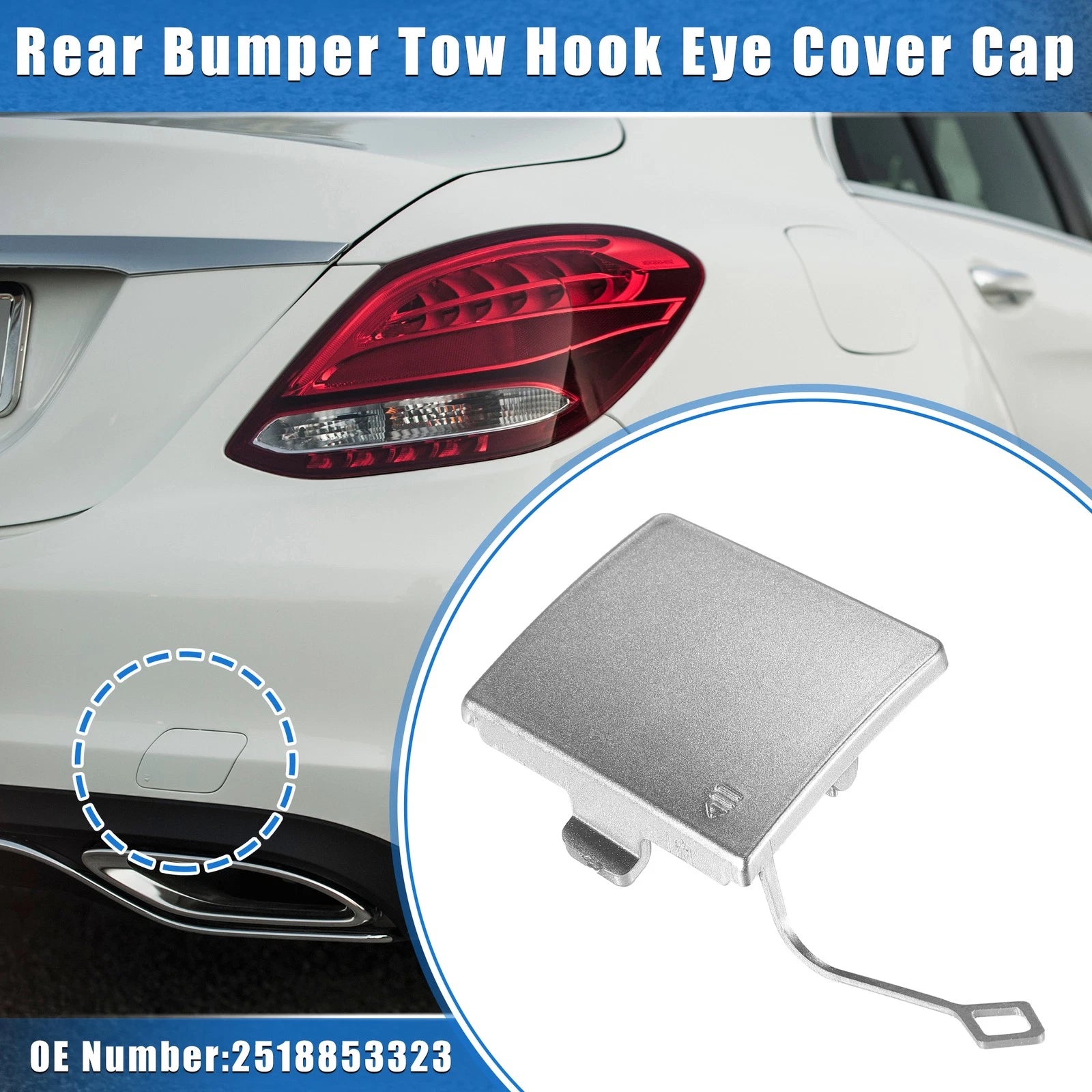 Rear Bumper Tow Hook Eye Hole Cover for Mercedes-Benz R350 (2011–2012) Silver Tone