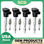Set of 4 Ignition Coils + Spark Plugs for Audi A3 A4 A5 A6 Q3 Q5 VW 2.0L UF575
