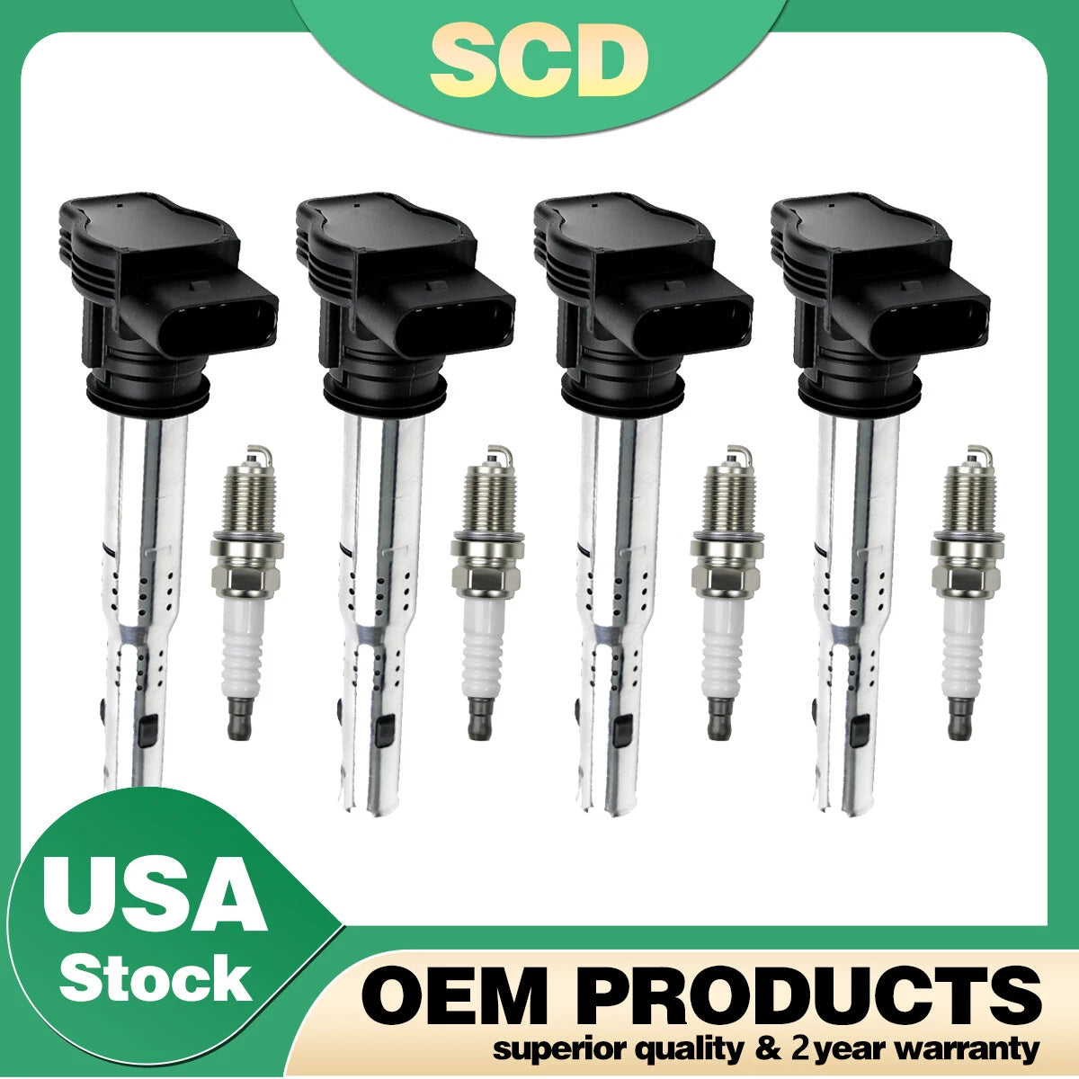 Set of 4 Ignition Coils + Spark Plugs for Audi A3 A4 A5 A6 Q3 Q5 VW 2.0L UF575