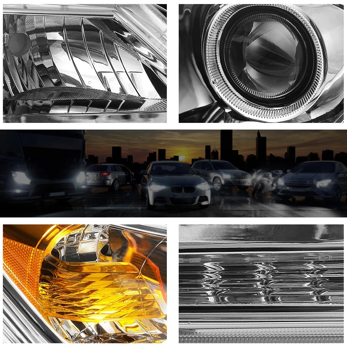 Projector Headlight Pair for Honda Accord (2013–2015) Chrome Housing Amber Corner