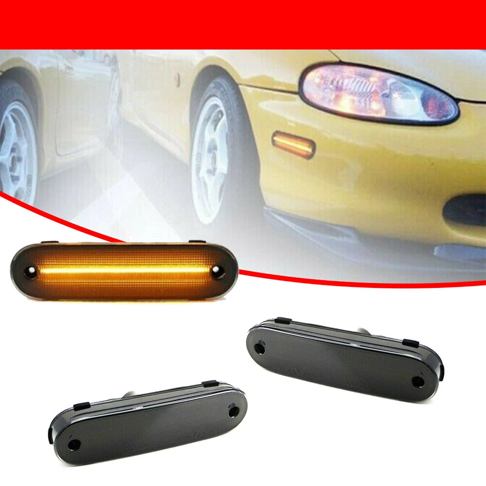 2X Smoked Lens Amber LED Front Side Marker Lights for Mazda MX-5 Miata (1990–2005)