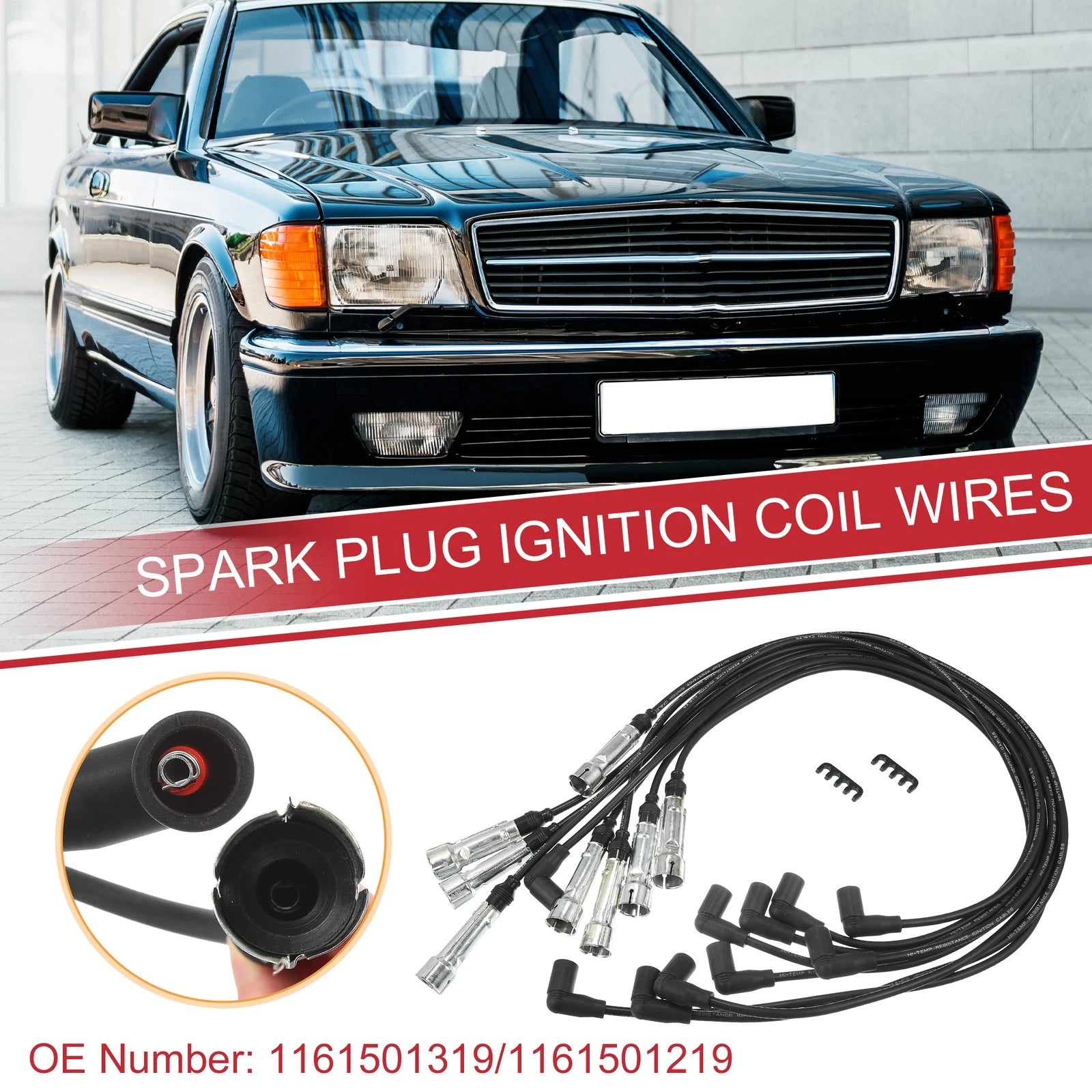 9pcs Spark Plug Wire Ignition Coil Cable No.1161501319 for Mercedes-Benz 380SE (1980–1985)