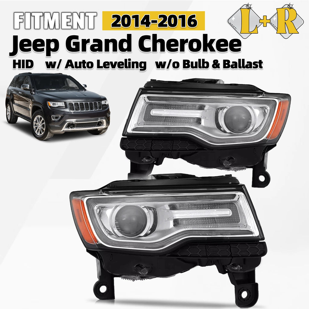 HID Projector Headlights Left+Right Pair for Jeep Grand Cherokee (2014–2016)