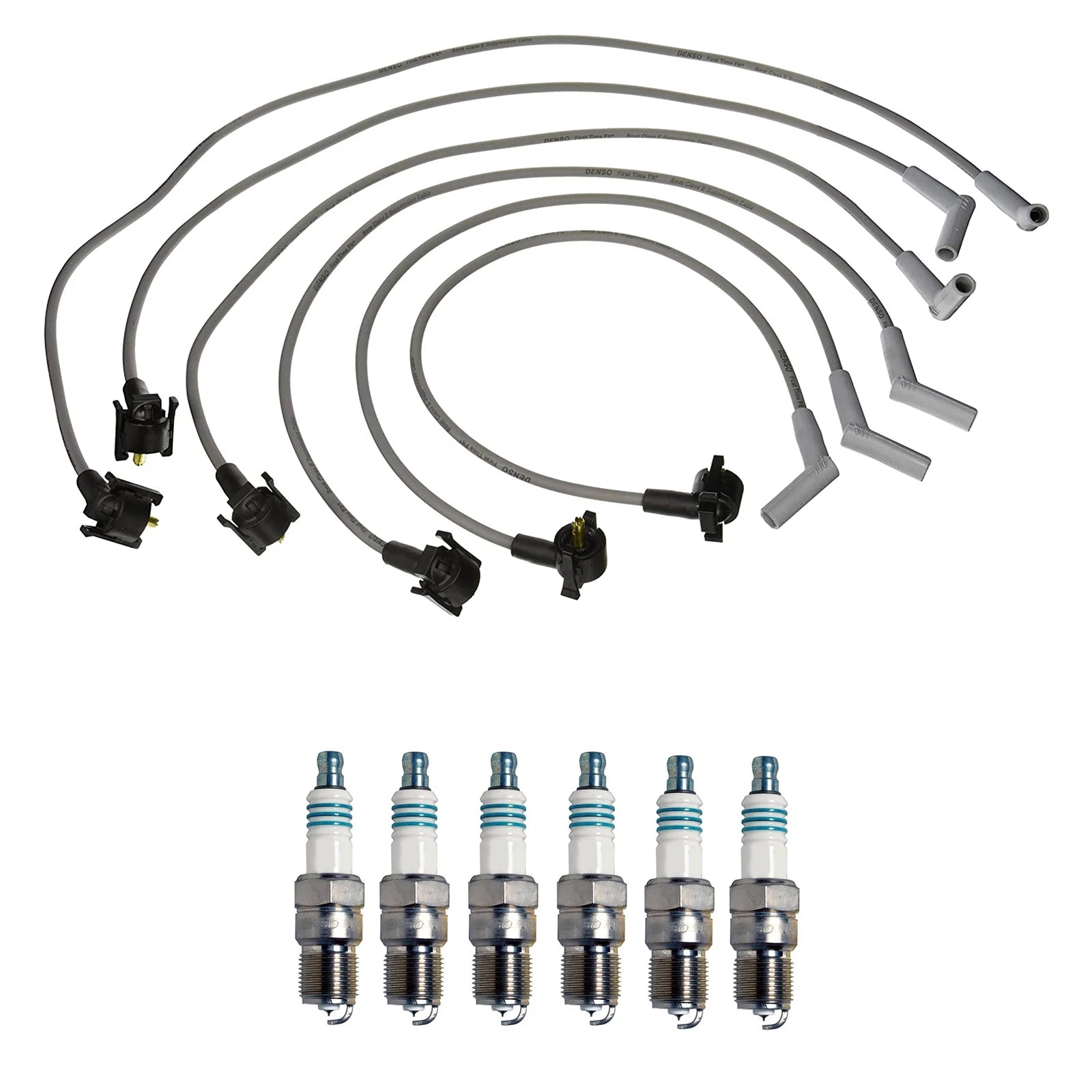 Denso 8mm Wire Set & 6 Iridium Power Spark Plugs Kit for Ford 4.2L V6 (2000–2003)