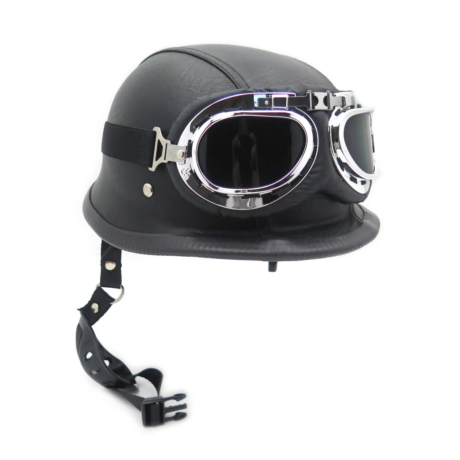 Black Leather Half Face Helmet for Motorcycle (DOT Approved, XL)