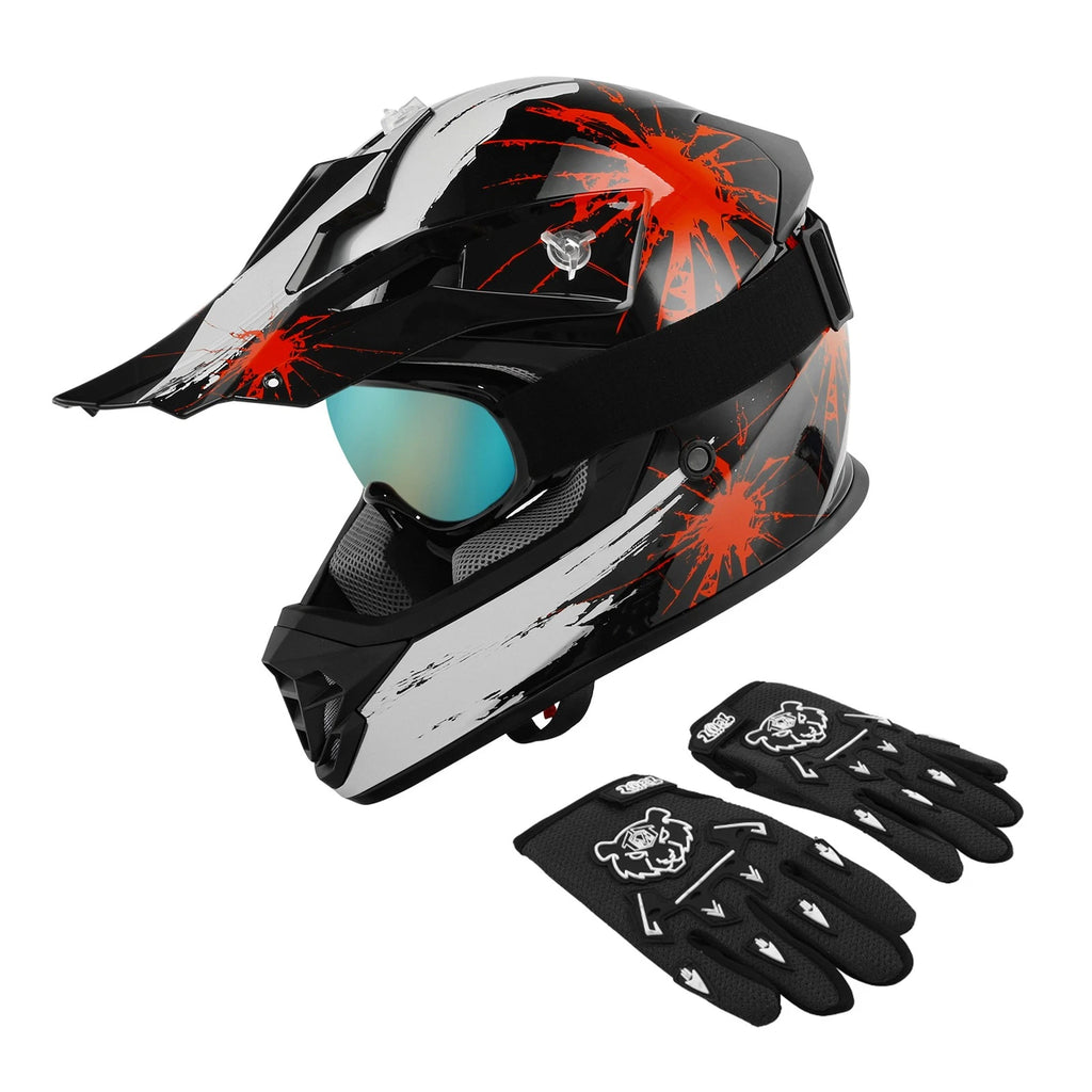 Youth Full Face Helmet Set for Dirt Bike ATV Motocross (DOT Approved)
