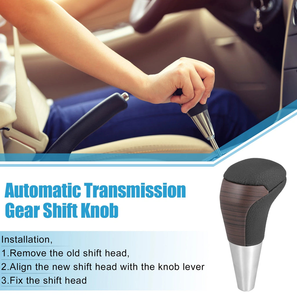 Automatic Gear Shift Knob for Toyota (Wood Grain, Black Faux Leather)