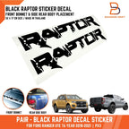 Black Raptor Bonnet Side Decal Sticker for Ford Ranger Ute (2018-2021)