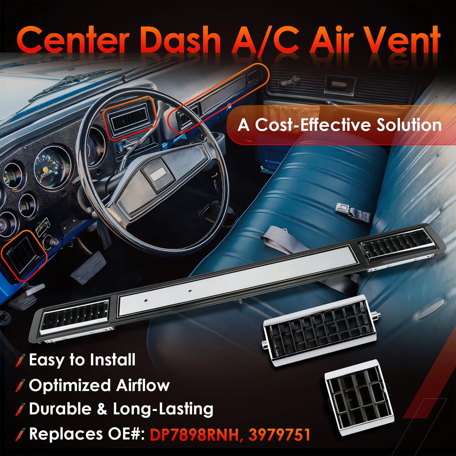 DP2560 Center Dash A/C Air Vent Trim Plate for Chevy GMC Truck (1973–1980) 3979751