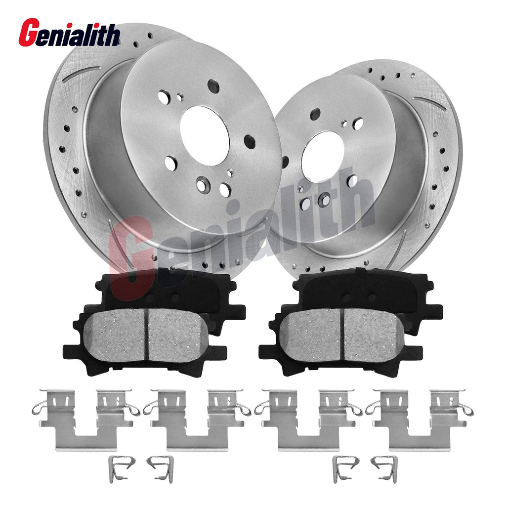 Rear Drilled Disc Rotors & Ceramic Brake Pads Kit for Lexus RX330 RX350 RX400h (2004–2008)