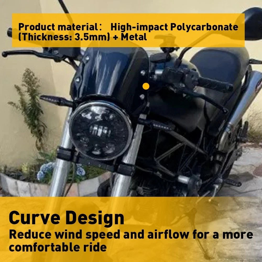 5-7" Headlamp Windshield for Motorcycle (with Mount Bracket)
