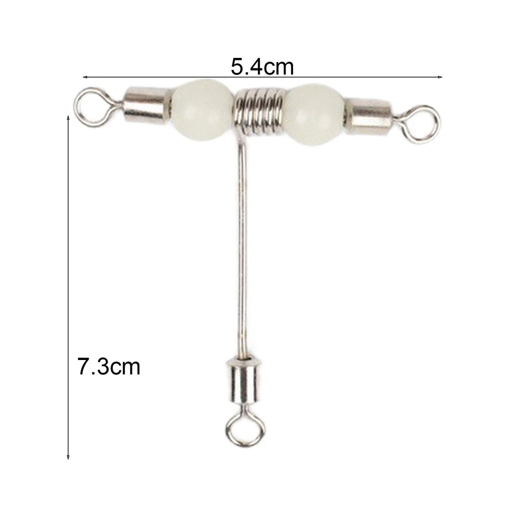 Set of 10 Stainless Steel T Shape Rolling Fishing Swivels with Luminous Beads