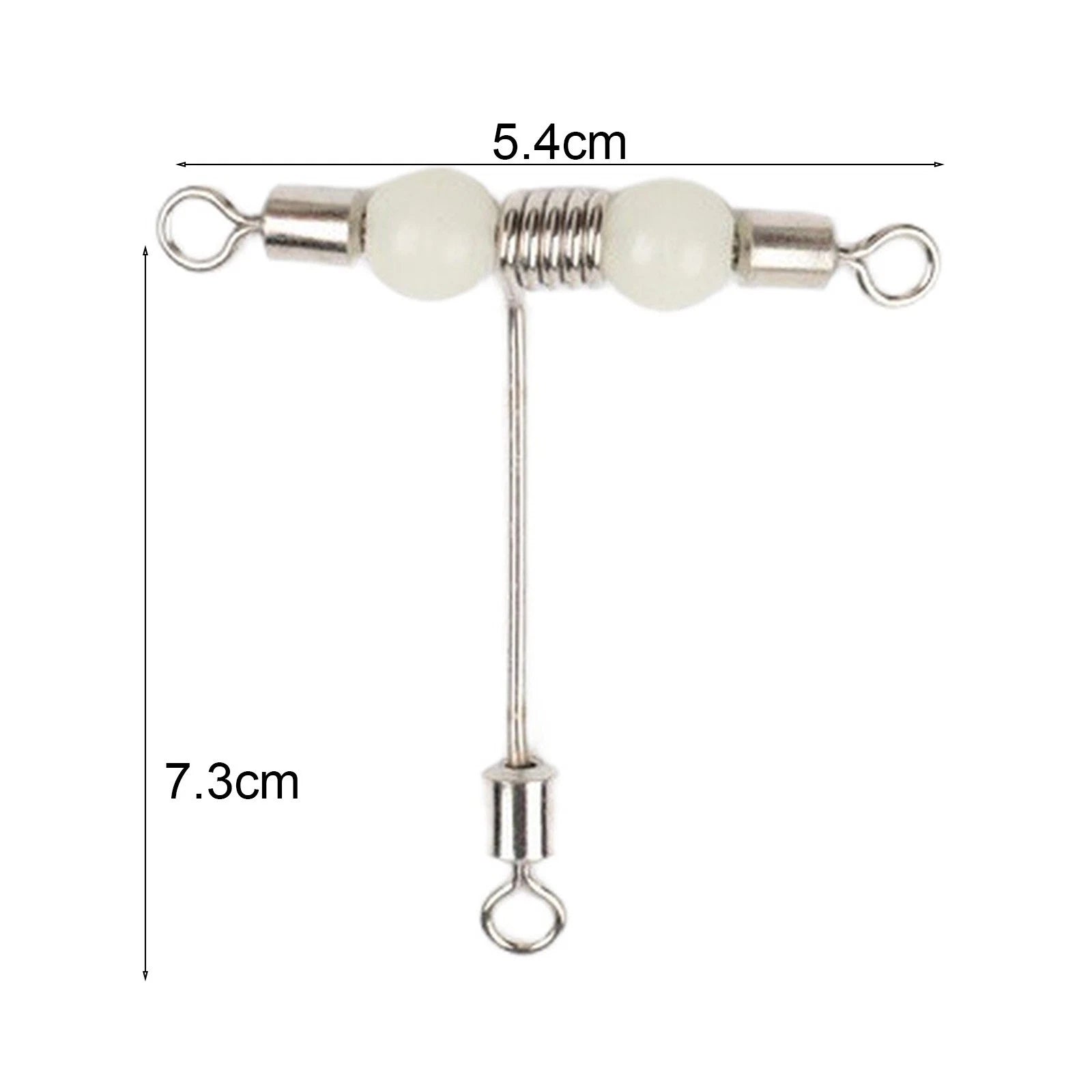 Set of 10 Stainless Steel T Shape Rolling Fishing Swivels with Luminous Beads