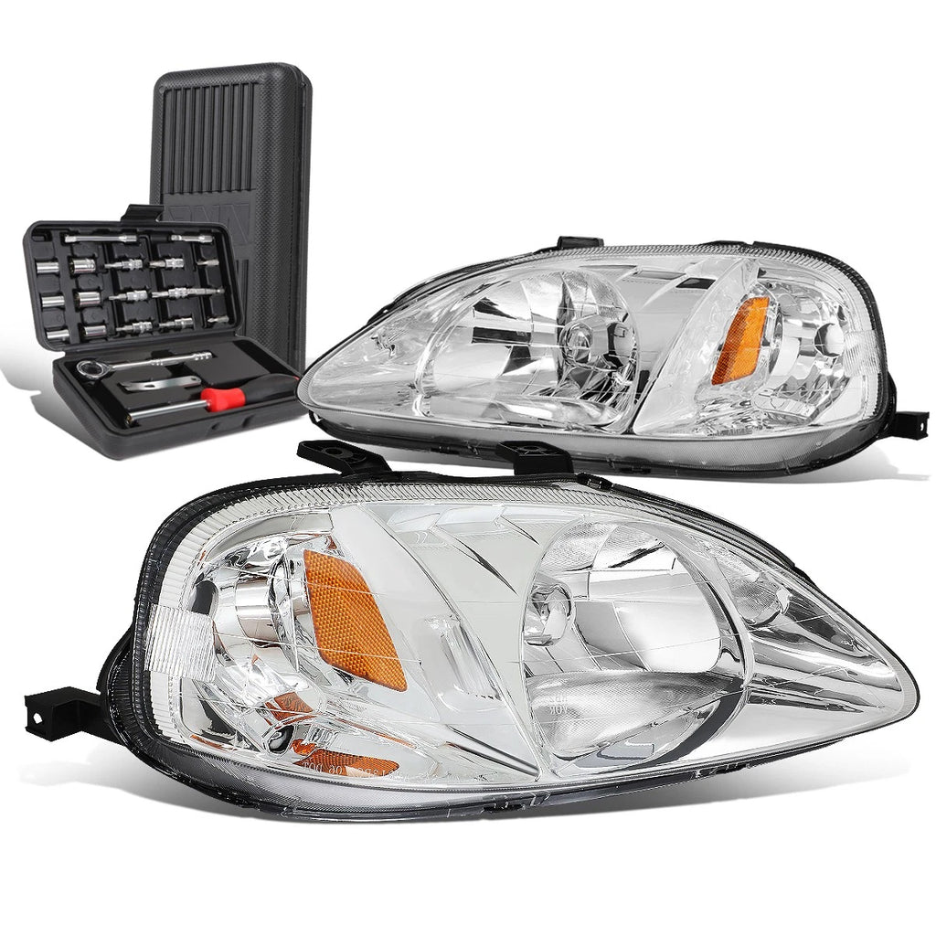 Pair Chrome Amber Signal Headlights for Honda Civic (1999–2000)