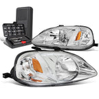 Pair Chrome Amber Signal Headlights for Honda Civic (1999–2000)