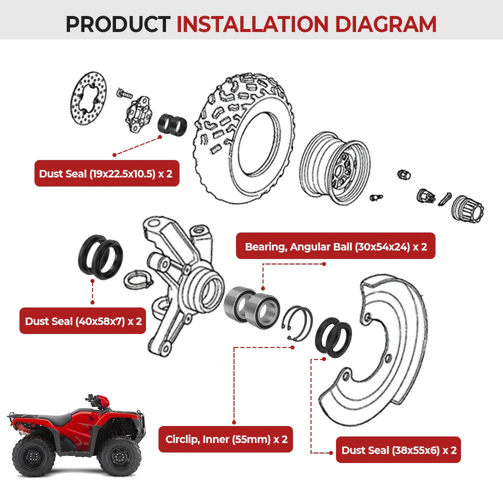 Front Wheel Bearings & Seals for Honda (91051-HA7-651, 91209-HN2-003, 91256-HM7-003)