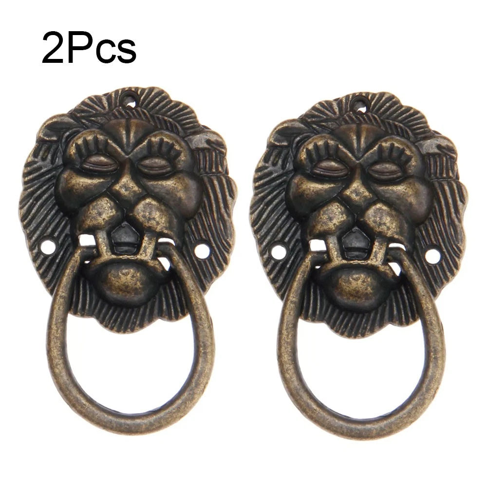 2Pcs Vintage Lion Head Door Pull Handle for Cabinet Drawer