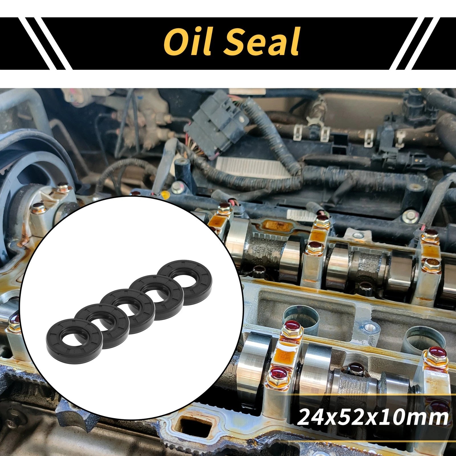 Set of 5 Oil Seal Rotary Shaft Seal NBR Rubber 24x52x10mm