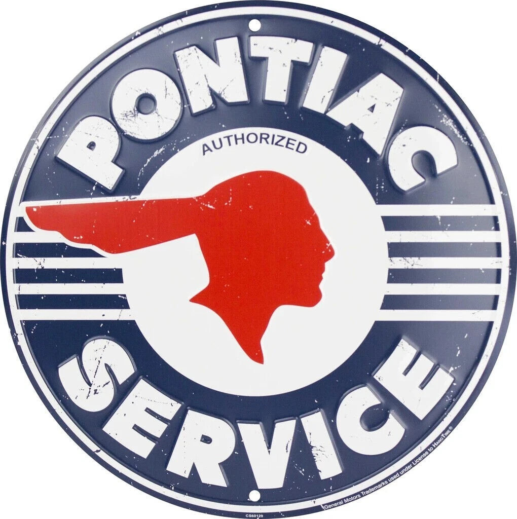 Pontiac Retro Embossed Metal Round Circle Sign