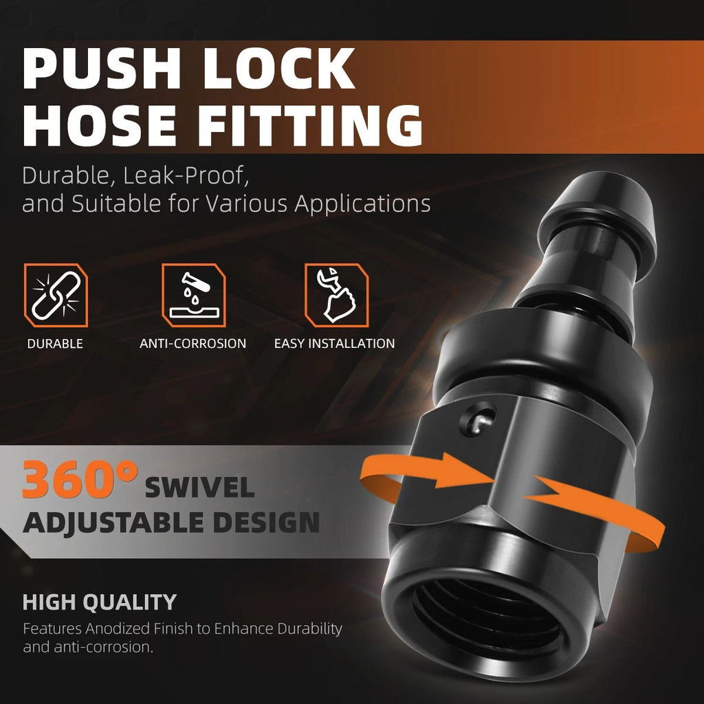 4AN to 1/4" Barb Straight Push Lock Hose End Fitting (2000PSI)