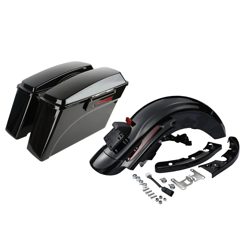 Black Hard Saddlebags Rear Fender System for Harley Touring Road King (2009–2013)