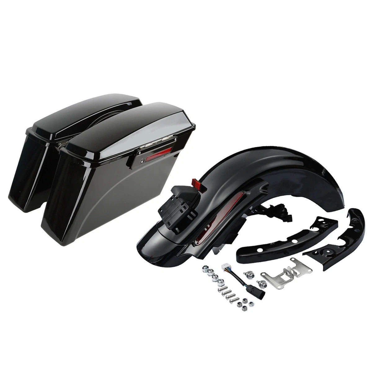 Black Hard Saddlebags Rear Fender System for Harley Touring Road King (2009–2013)