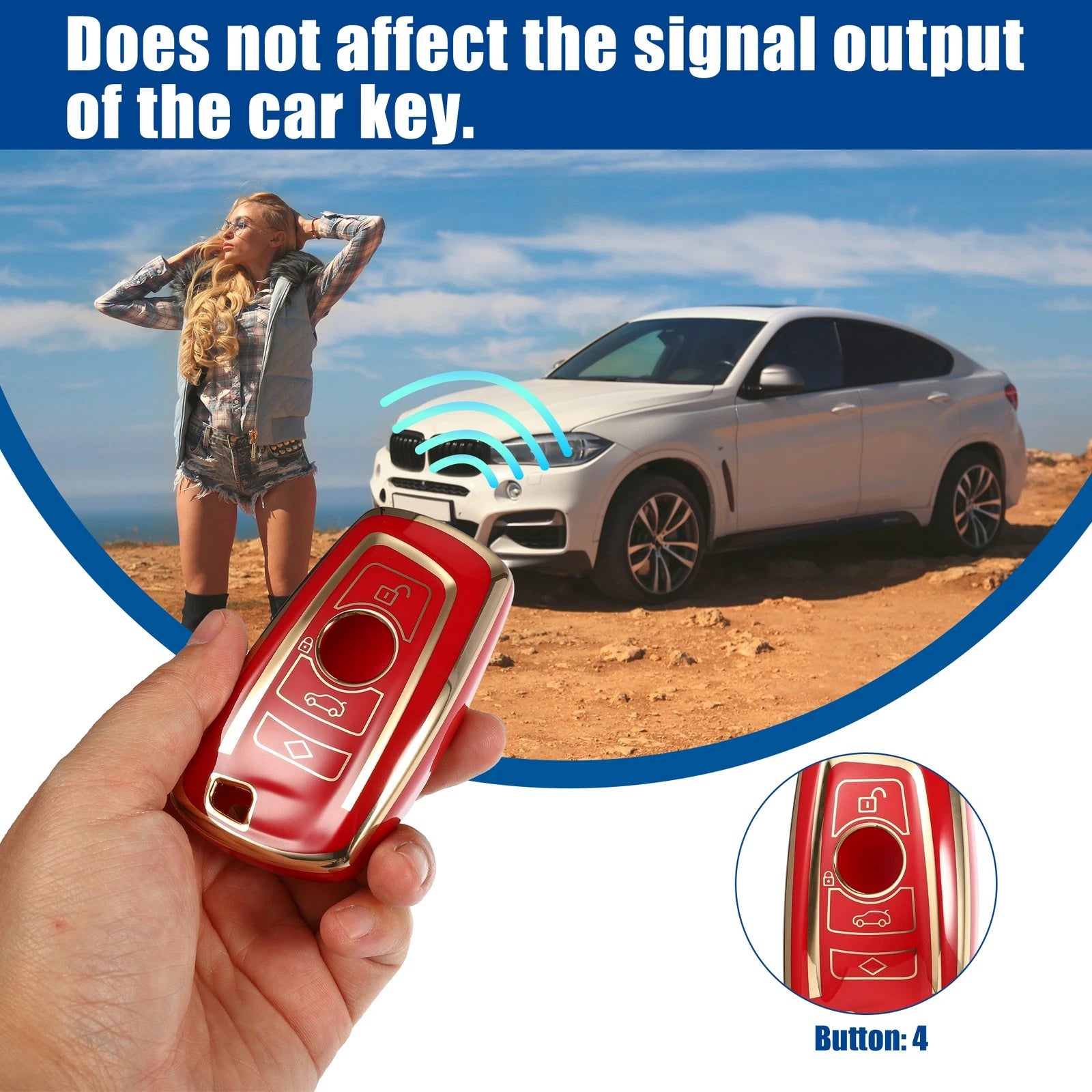 TPU Keyless Entry Remote Cover for BMW 1 Series (2012–2019) - Red