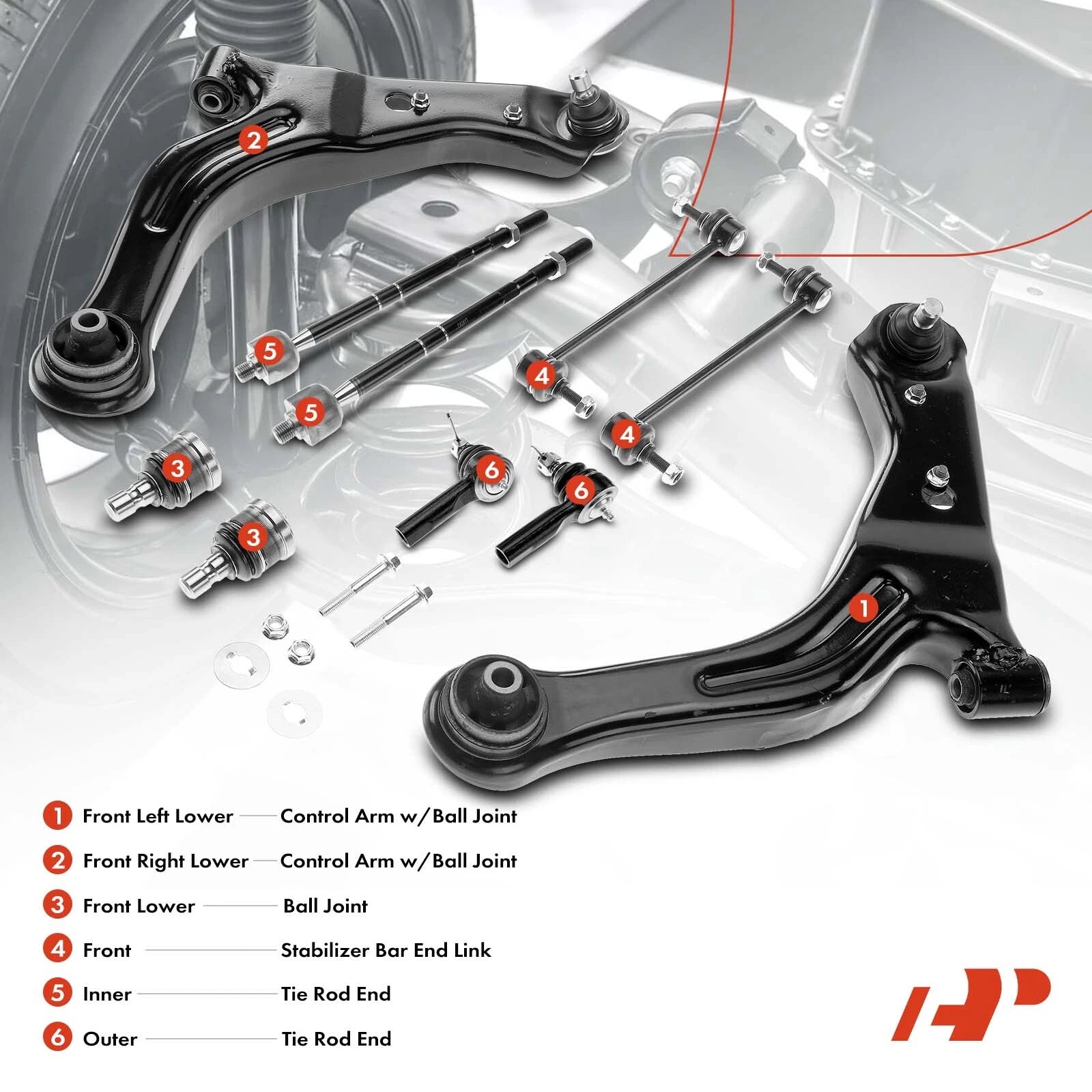 10x Front Lower Control Arm Sway Bar Tie Rod for Ford Escape (2001-2004)