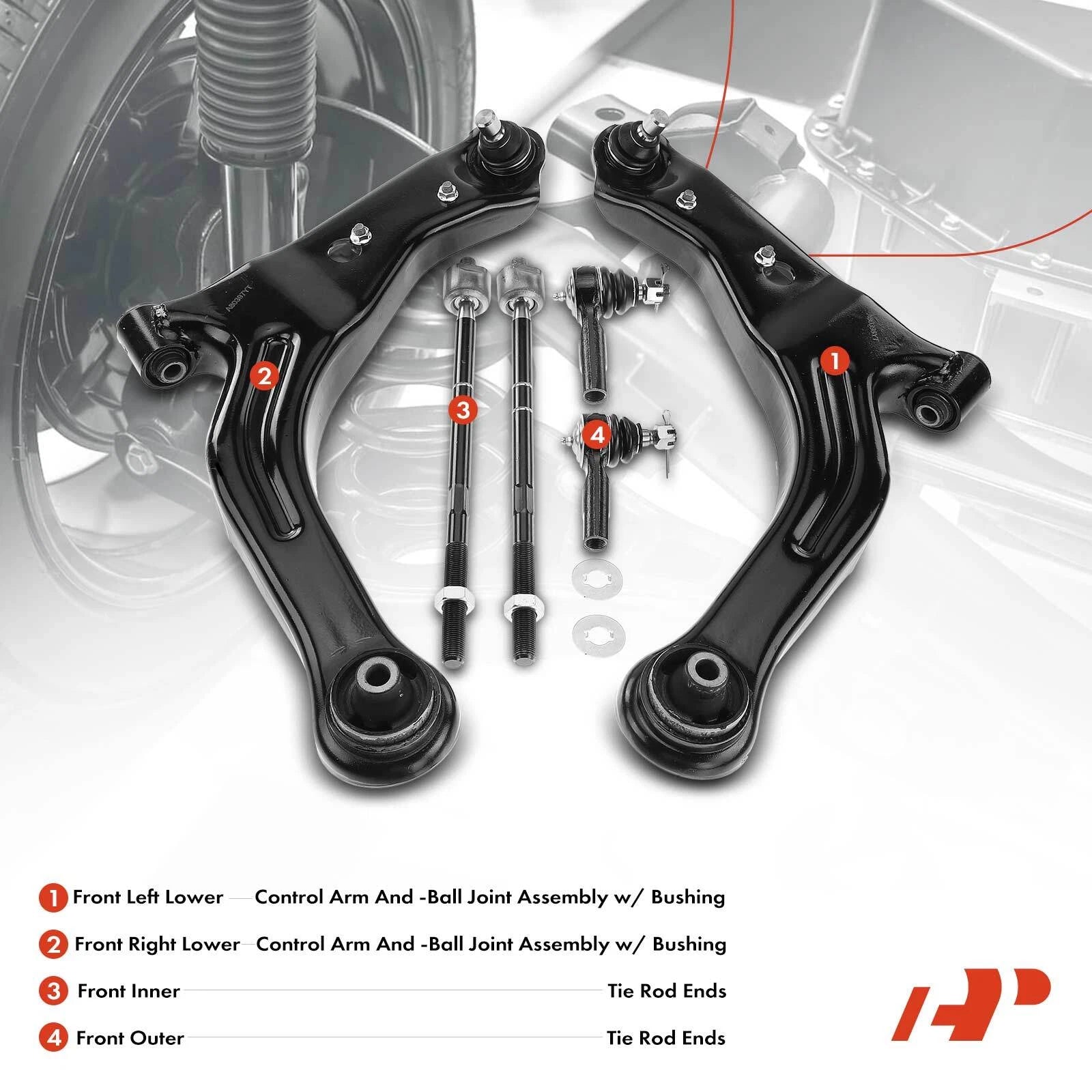 6X Front Control Arm with Ball Joint Tie Rod End for Ford Escape (2001–2004)