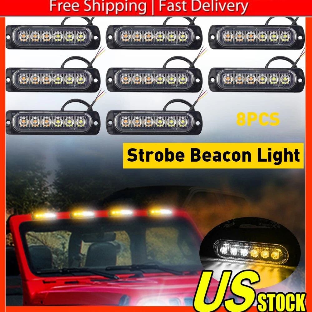 8X LED Amber White Grill Side Marker Strobe Light Bar Kit for Tow Truck
