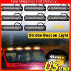 8X LED Amber White Grill Side Marker Strobe Light Bar Kit for Tow Truck