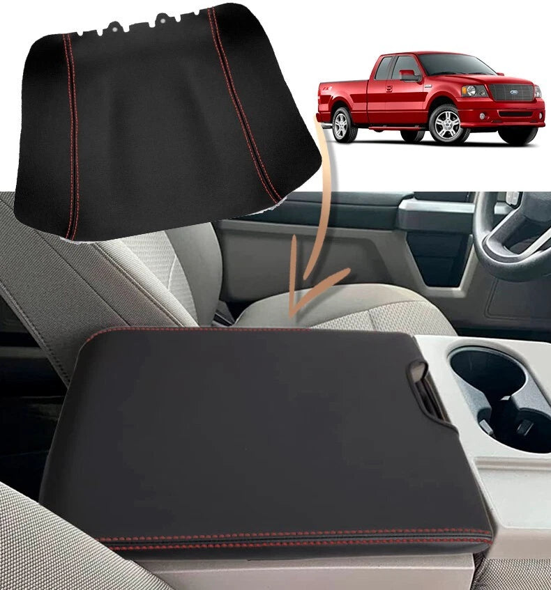 Leather Console Lid Jump Seat Cover for Ford F150 (2004–2008) Red Stitch