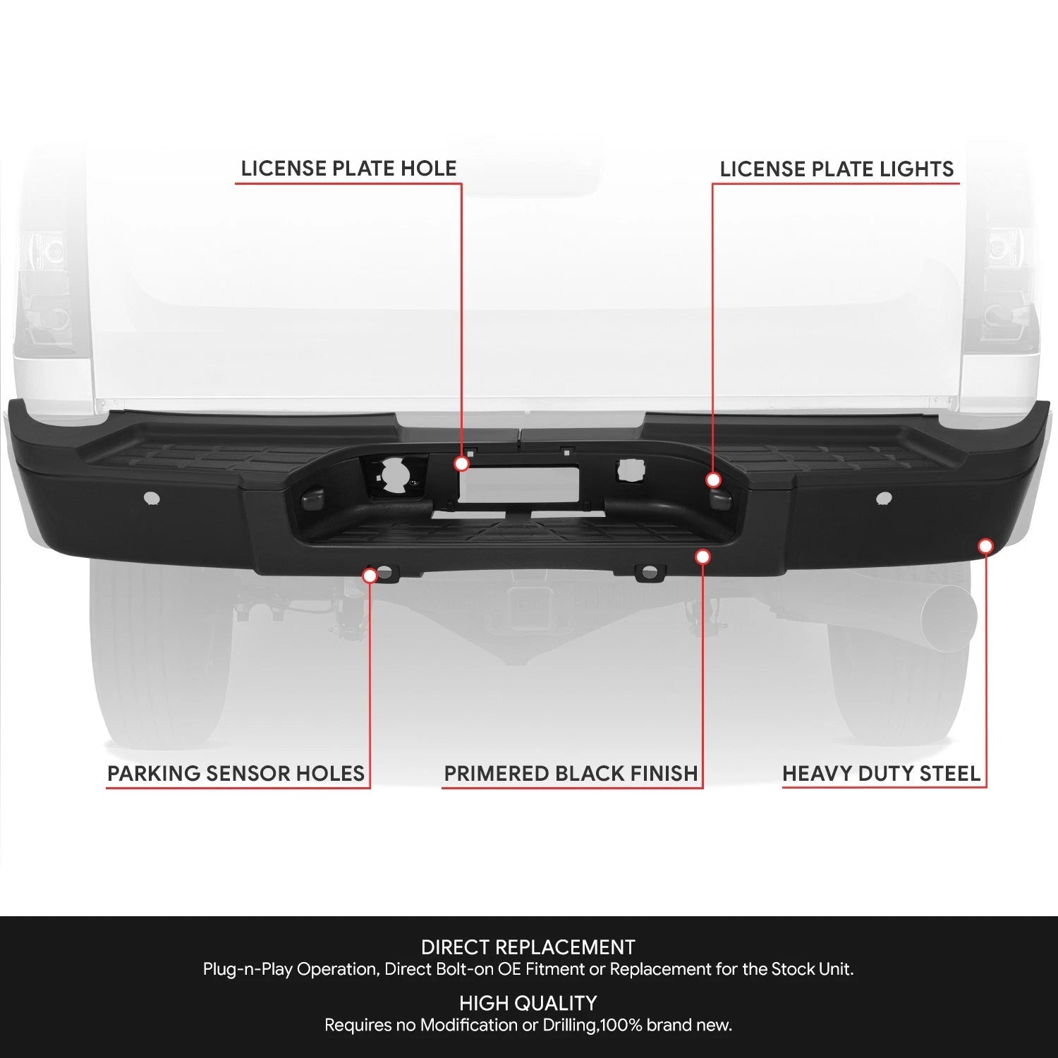 Rear Bumper for Silverado Sierra 2500 HD (2007–2010) OE Style w/Parking Sensor Holes