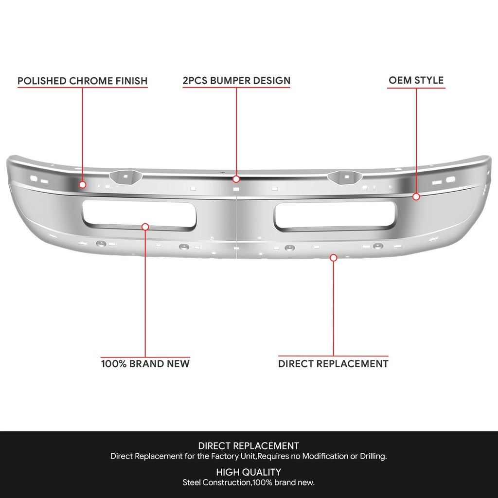 Chrome Front Bumper Face Bar for Dodge Ram 1500 2500 3500 (1994–2002)
